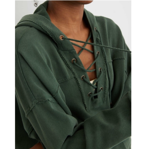 NWOT Aerie Lace up Oversized Hoodie, S - Picture 2 of 8